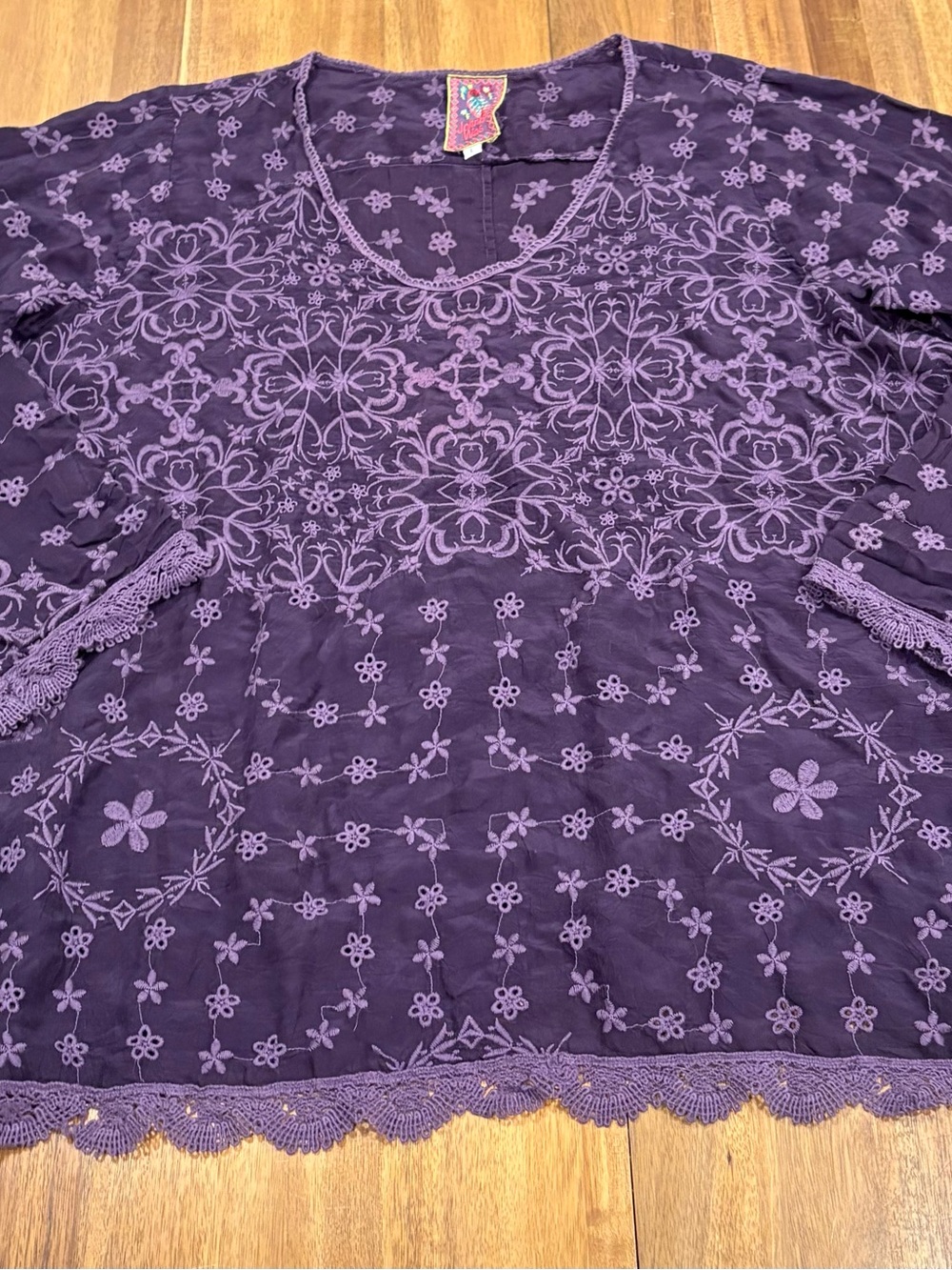 Johnny Was Purple Embroidered Boho Cupra Blouse Large